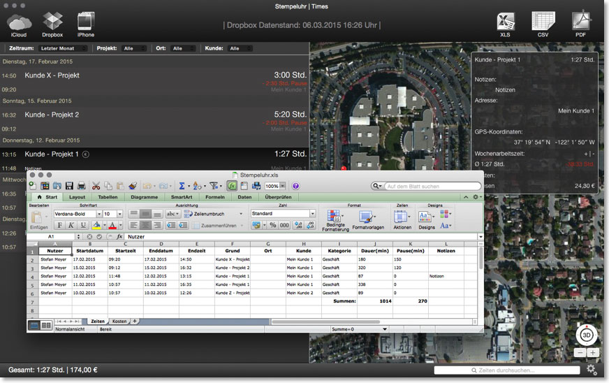 Stempeluhr Times 1 Click Excel Export